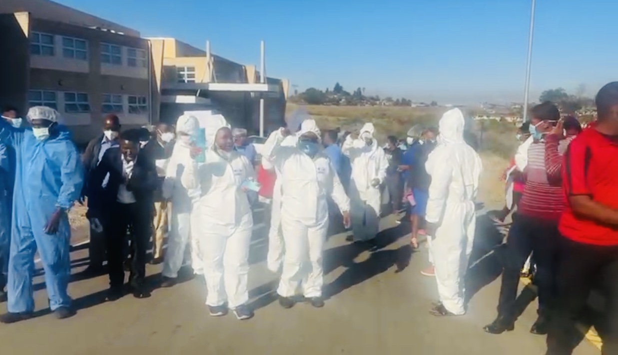 Nurses protest,demand their  COVID-19 allowances after Prime Minister Russell Dlamini allegedly looted R210million donated funds.