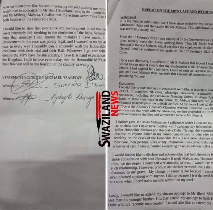 REVEALED: Lawyer Michael Tsabedze who spied on MP Bacede confesses, State provides him safe accommodation