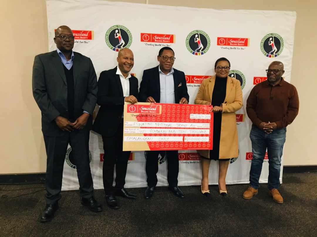 Building Society Managing Director Mbali Sibanyoni hands over R210 000.00 sponsorship to Eswatini Tennis Association. 