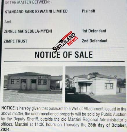 Multimillion drugs shortage alleged thief businesswoman Zinhle Matsebula’s house being sold by Standard Bank for over R2million.